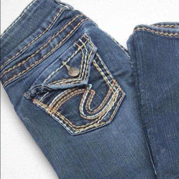 VINTAGE SILVER MCKENZIE JEANS SLIMCUT 26x34 DECORATED FLAP POCKET !! 😎 - Picture 12 of 16